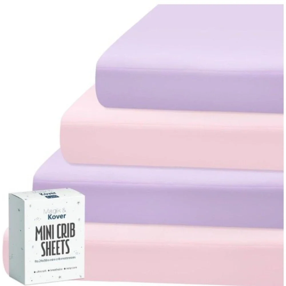 Magik & Kover Fitted Mini Crib Sheets 4-Pack 24x38 Microfiber 2 Pink & 2 Purple